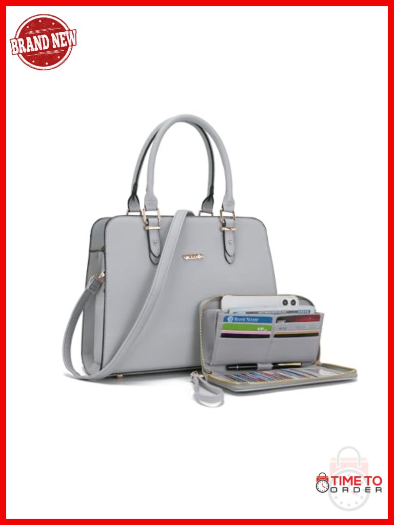 Satchel Purse And Wallet Set 2pcs Work Tote Bag Synthetic Leather